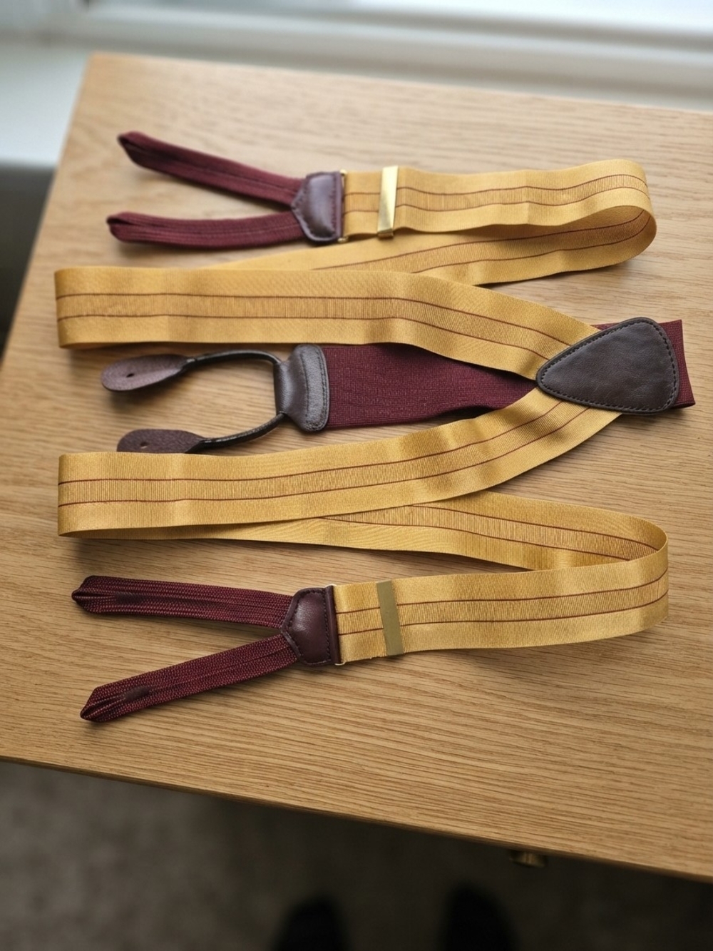Vintage Trafalgar Gold & Burgundy Regimental Stripe Silk Braces  (0391M)